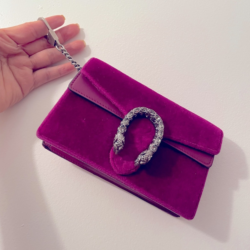 Like New Velvet Super Mini Dionysus Shoulder Bag Fuchsia
